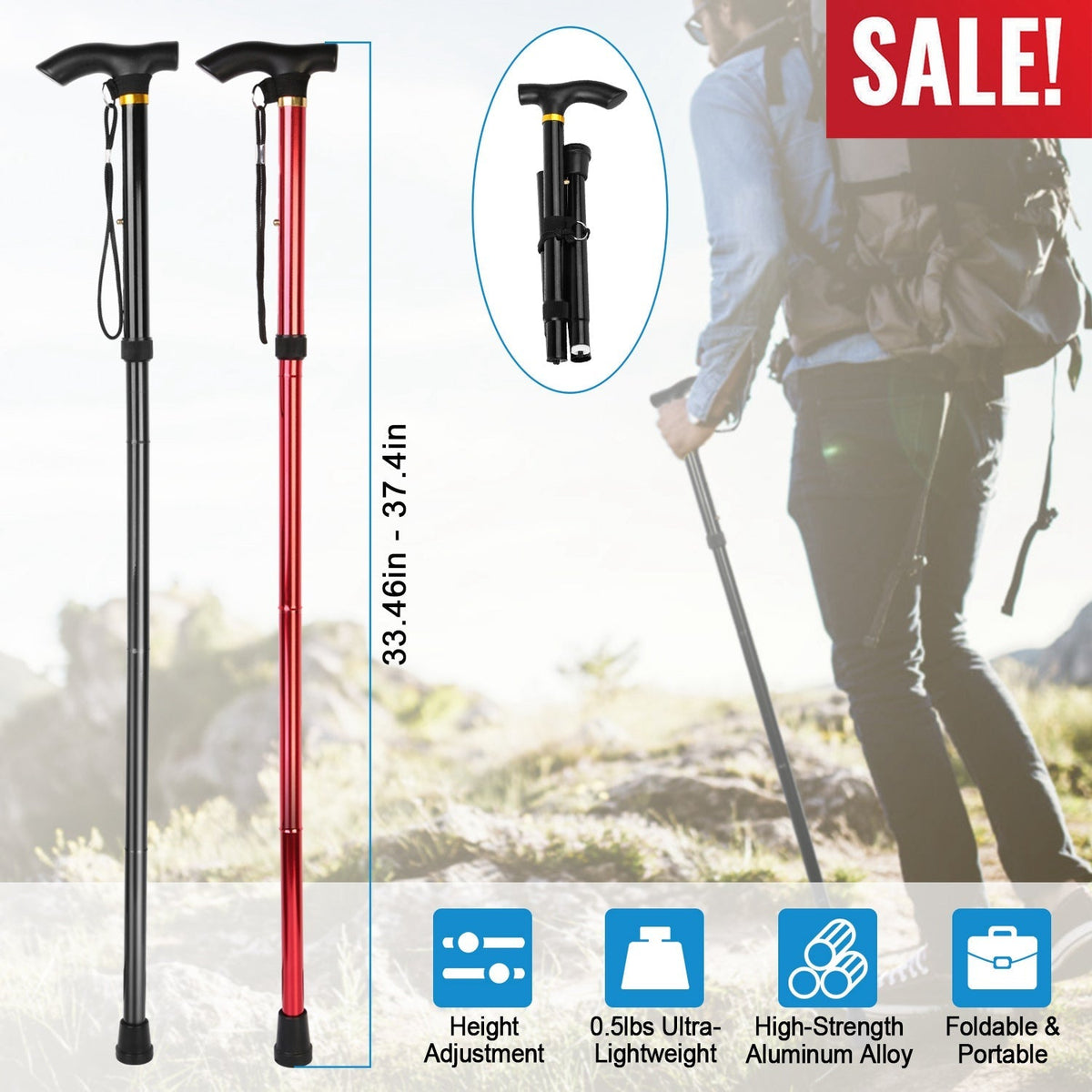 Folding Adjustable Walking Cane – Compact Travel Support