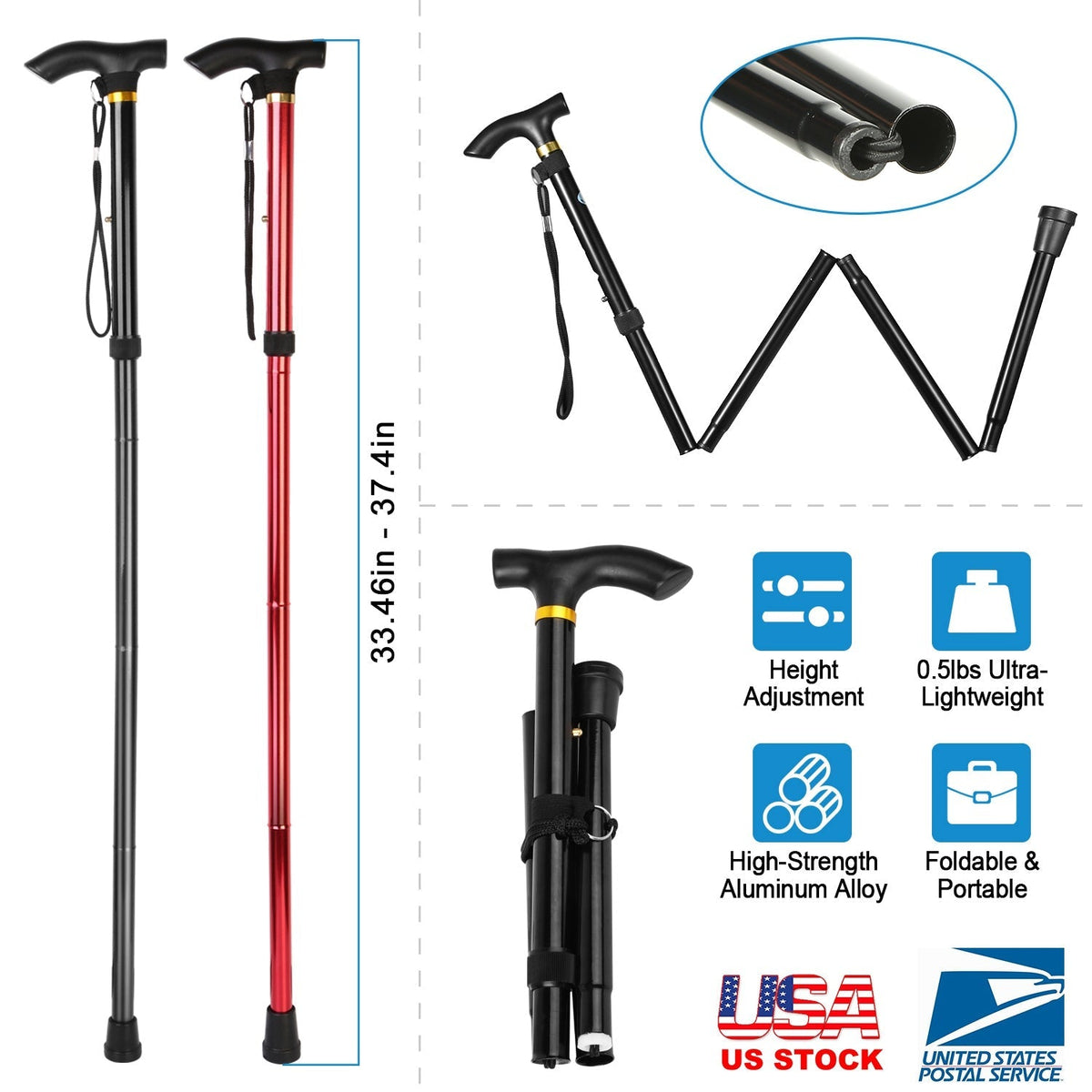 Folding Adjustable Walking Cane – Compact Travel Support