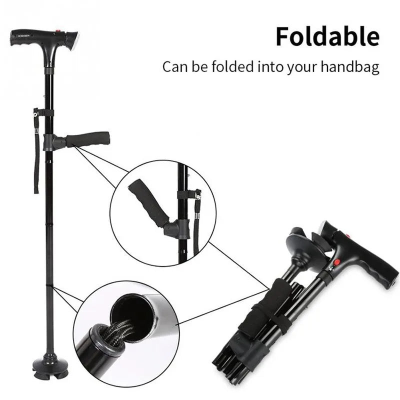 Folding Walking Cane with LED Light & Safety Alarm