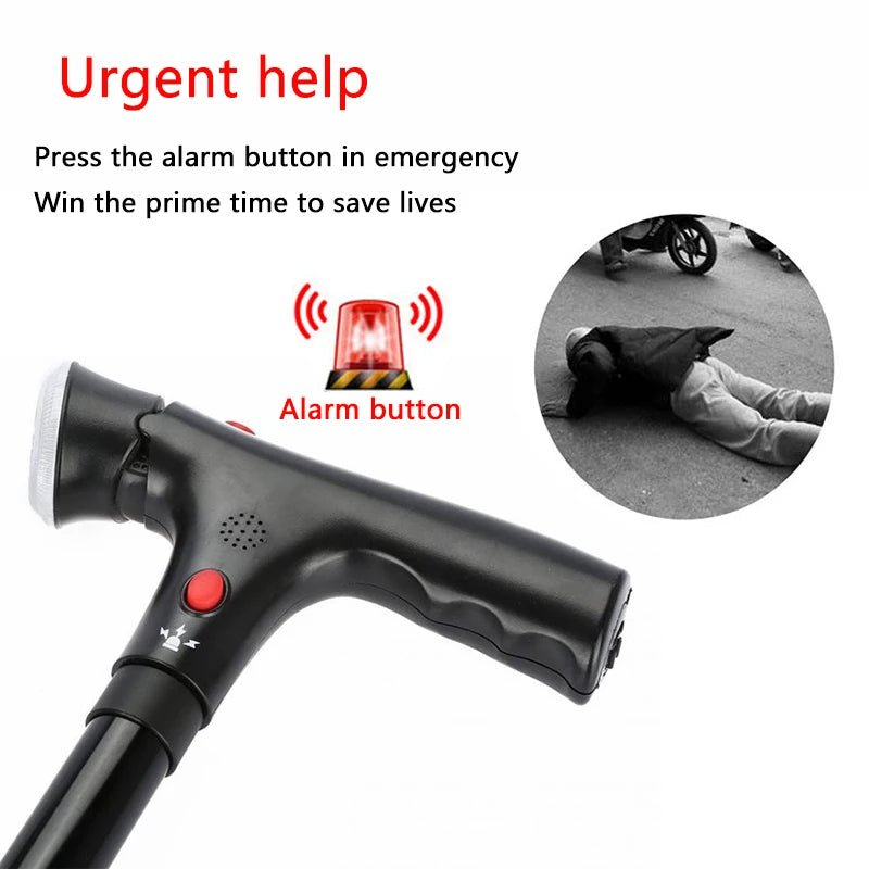 Folding Walking Cane with LED Light & Safety Alarm
