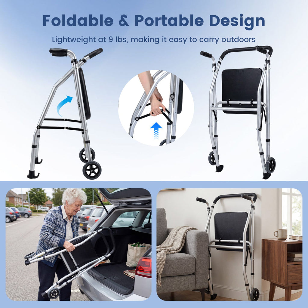 Lightweight 2-Wheel Mobility Walker with Padded Seat
