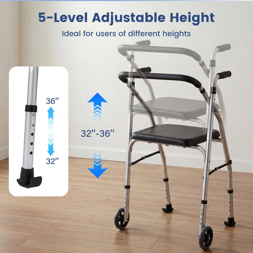 Lightweight 2-Wheel Mobility Walker with Padded Seat