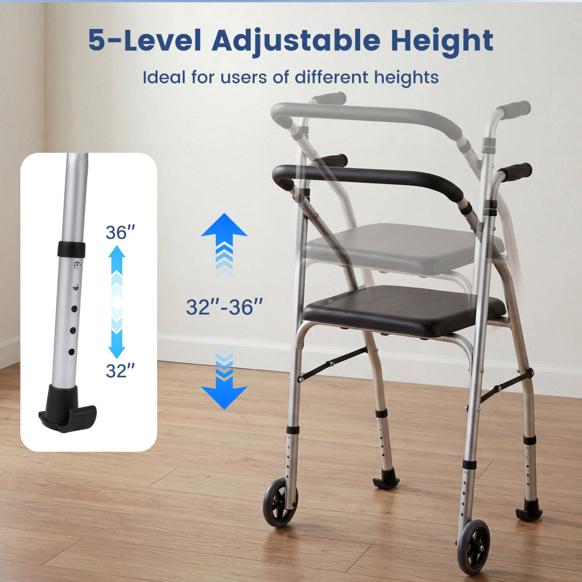 Lightweight 2-Wheel Mobility Walker with Padded Seat