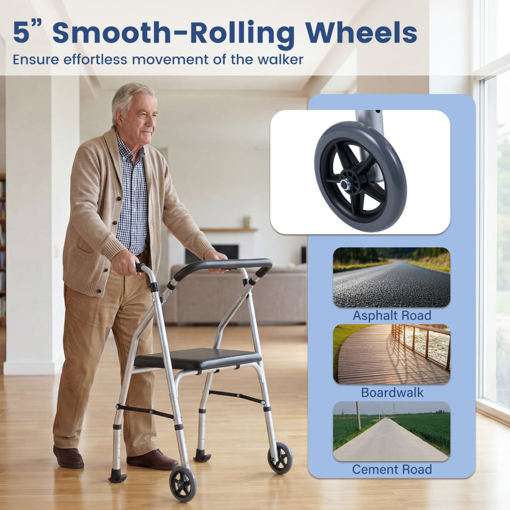 Lightweight 2-Wheel Mobility Walker with Padded Seat