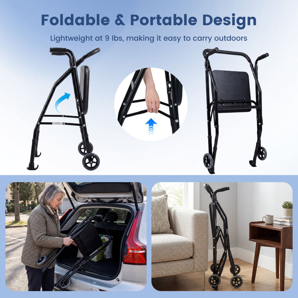 Lightweight 2-Wheel Mobility Walker with Padded Seat