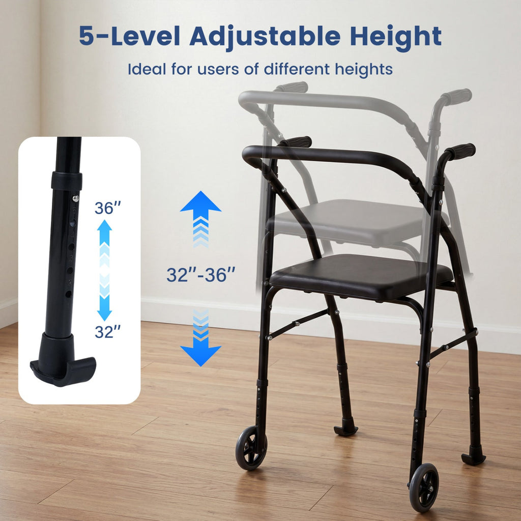 Lightweight 2-Wheel Mobility Walker with Padded Seat