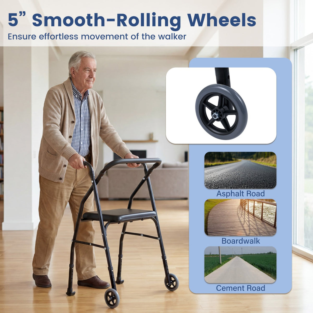 Lightweight 2-Wheel Mobility Walker with Padded Seat