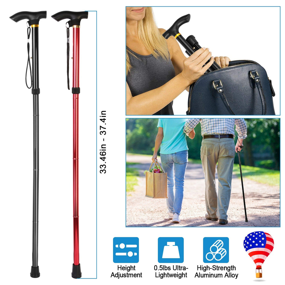 Folding Adjustable Walking Cane – Compact Travel Support
